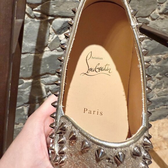 Christian Louboutin Glitter Gold Pik Boat Spike Slip-on Sneakers - Picture 10 of 12
